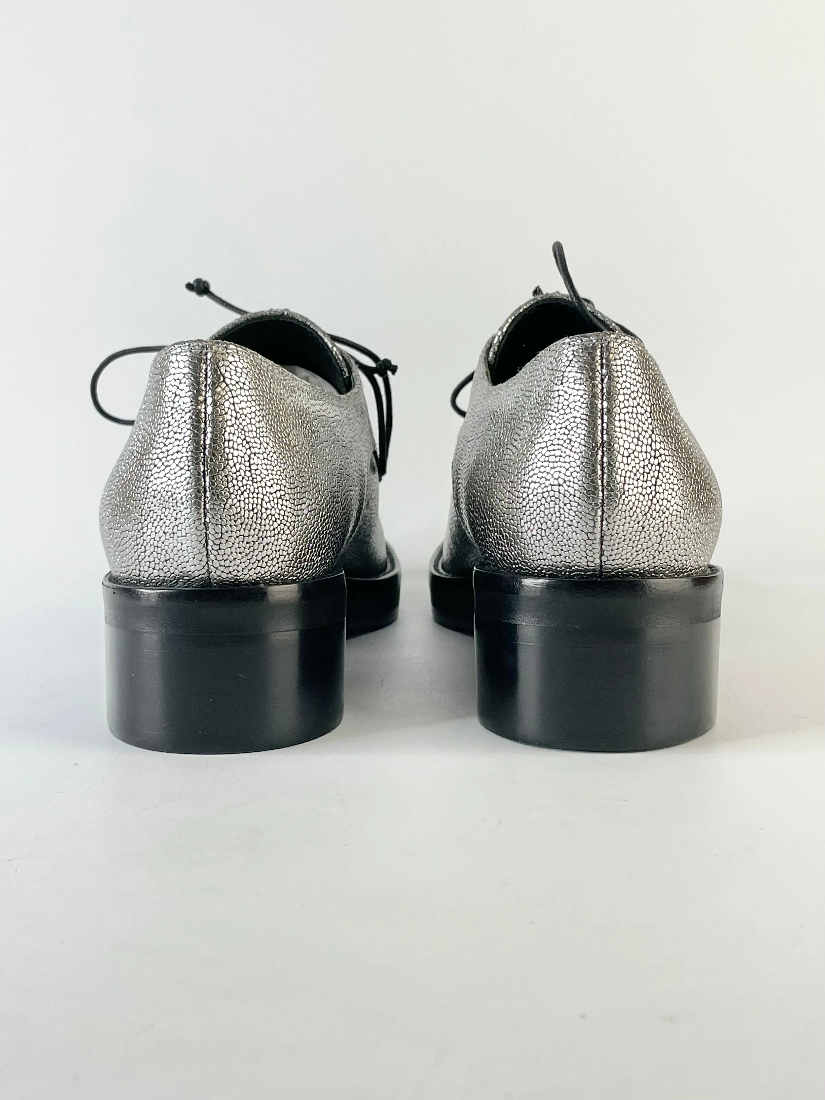 Ballin Silver Leather Textured Dress Shoes - EU40