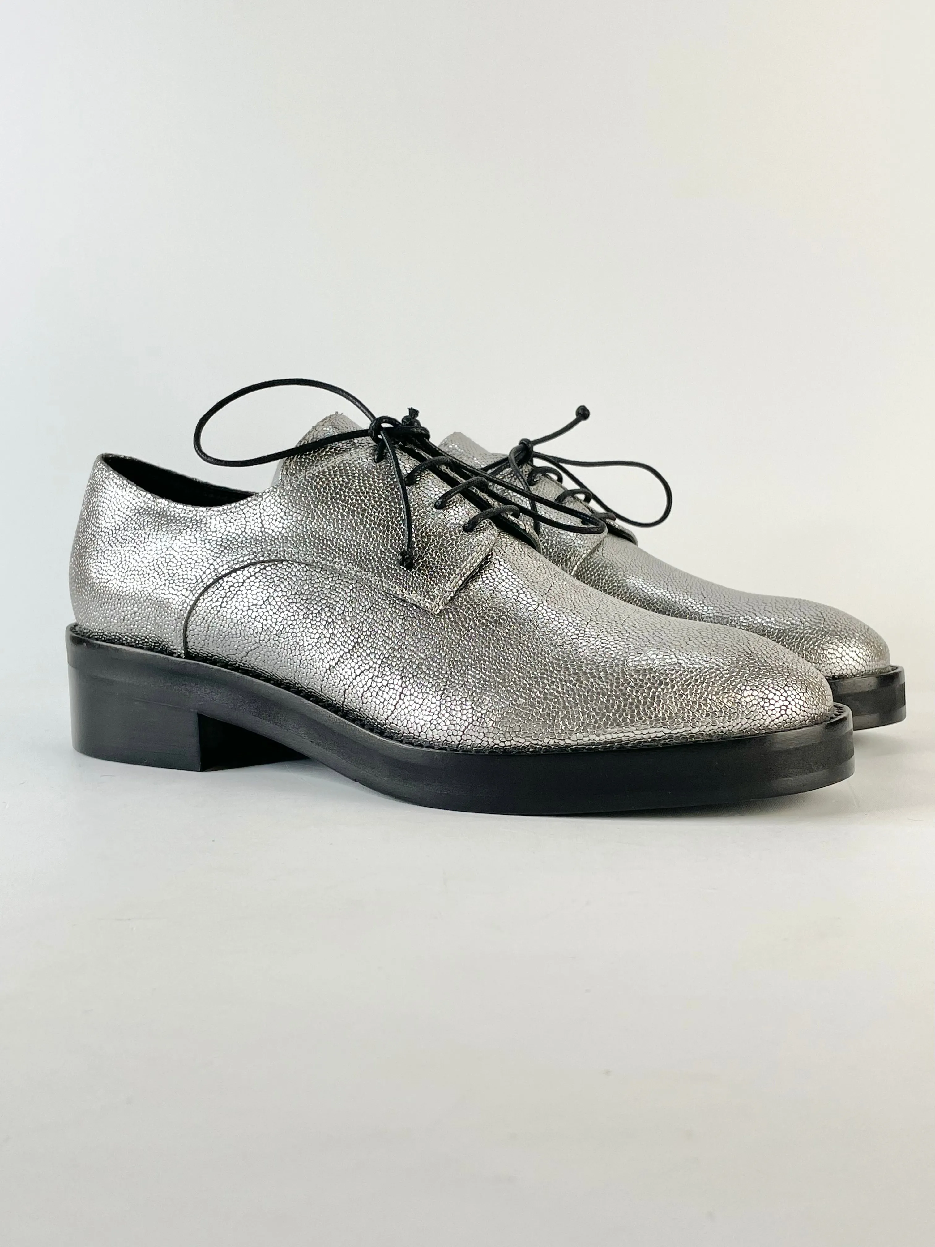 Ballin Silver Leather Textured Dress Shoes - EU40
