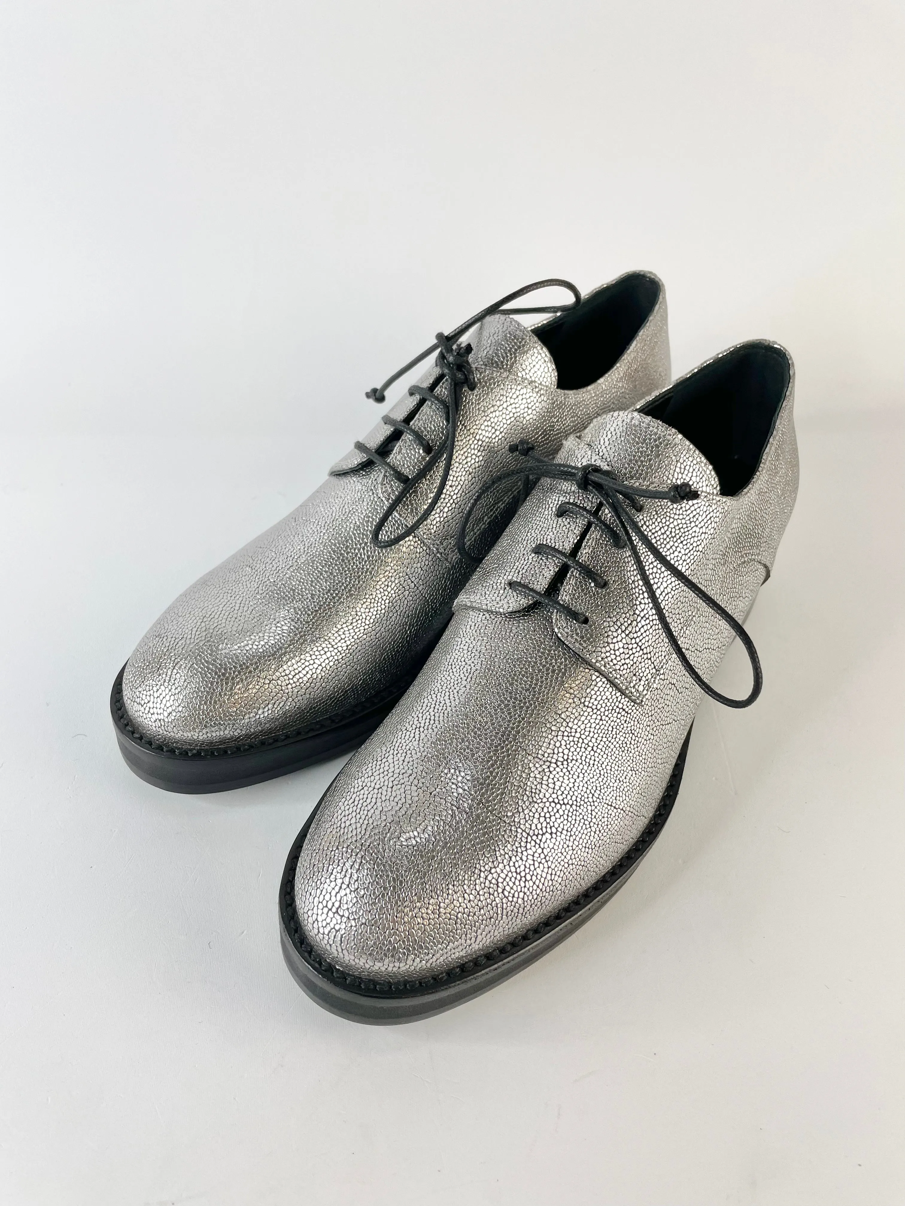 Ballin Silver Leather Textured Dress Shoes - EU40
