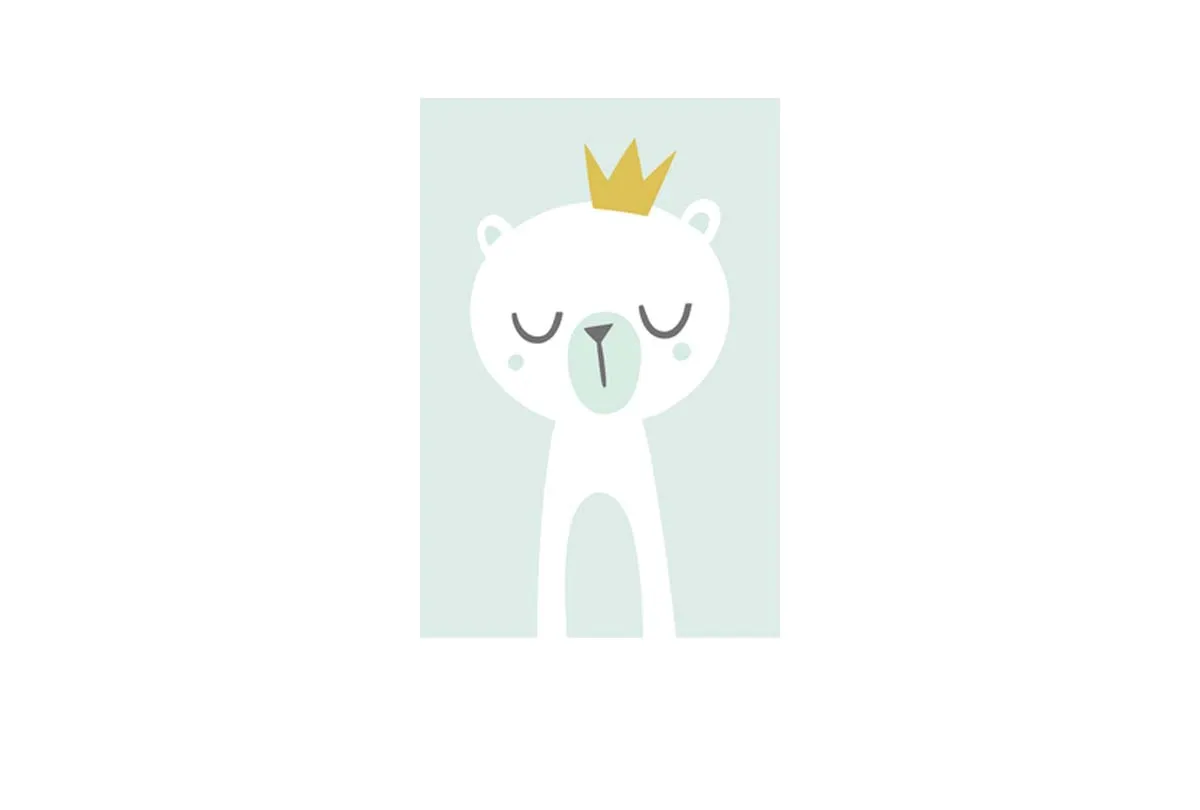 Bear with Crown Blue Gold | Scandinavian Kid's Wall Art Print