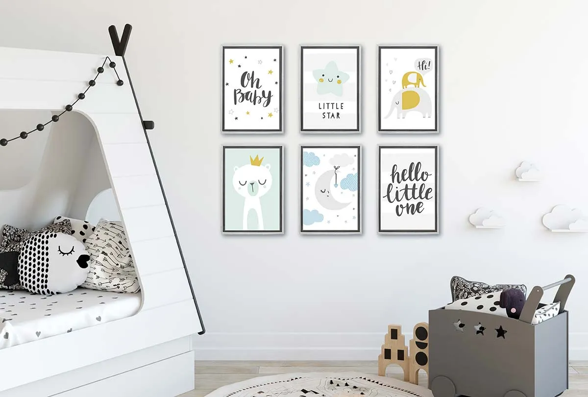 Bear with Crown Blue Gold | Scandinavian Kid's Wall Art Print