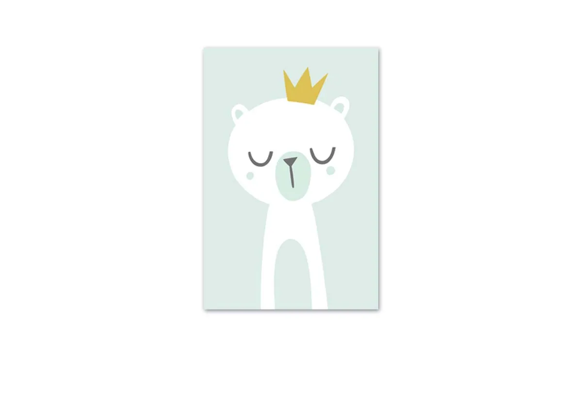 Bear with Crown Blue Gold | Scandinavian Kid's Wall Art Print