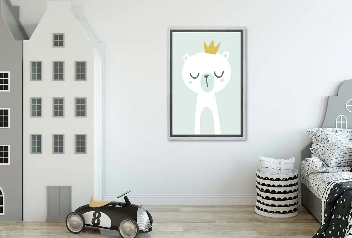 Bear with Crown Blue Gold | Scandinavian Kid's Wall Art Print