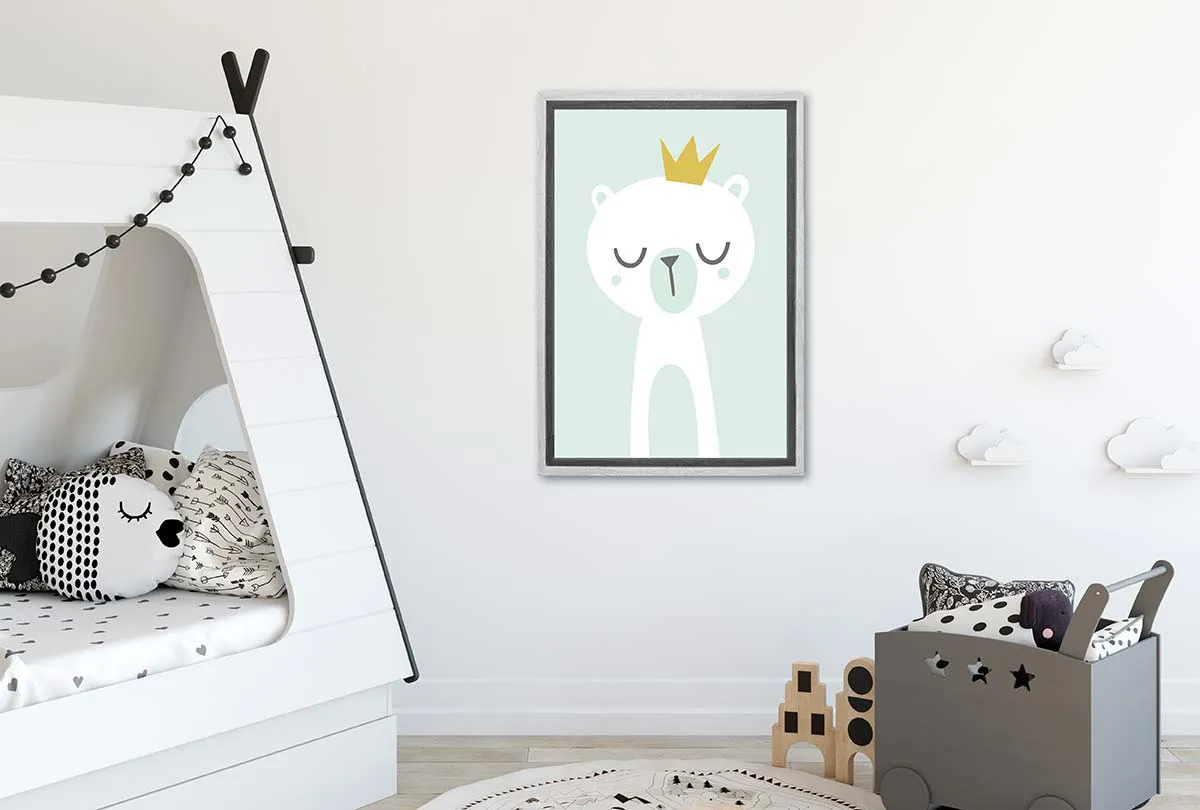 Bear with Crown Blue Gold | Scandinavian Kid's Wall Art Print