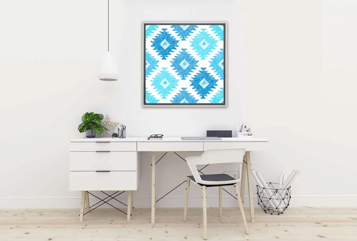 Blue Aqua Tribal Pattern | Canvas Wall Art Print