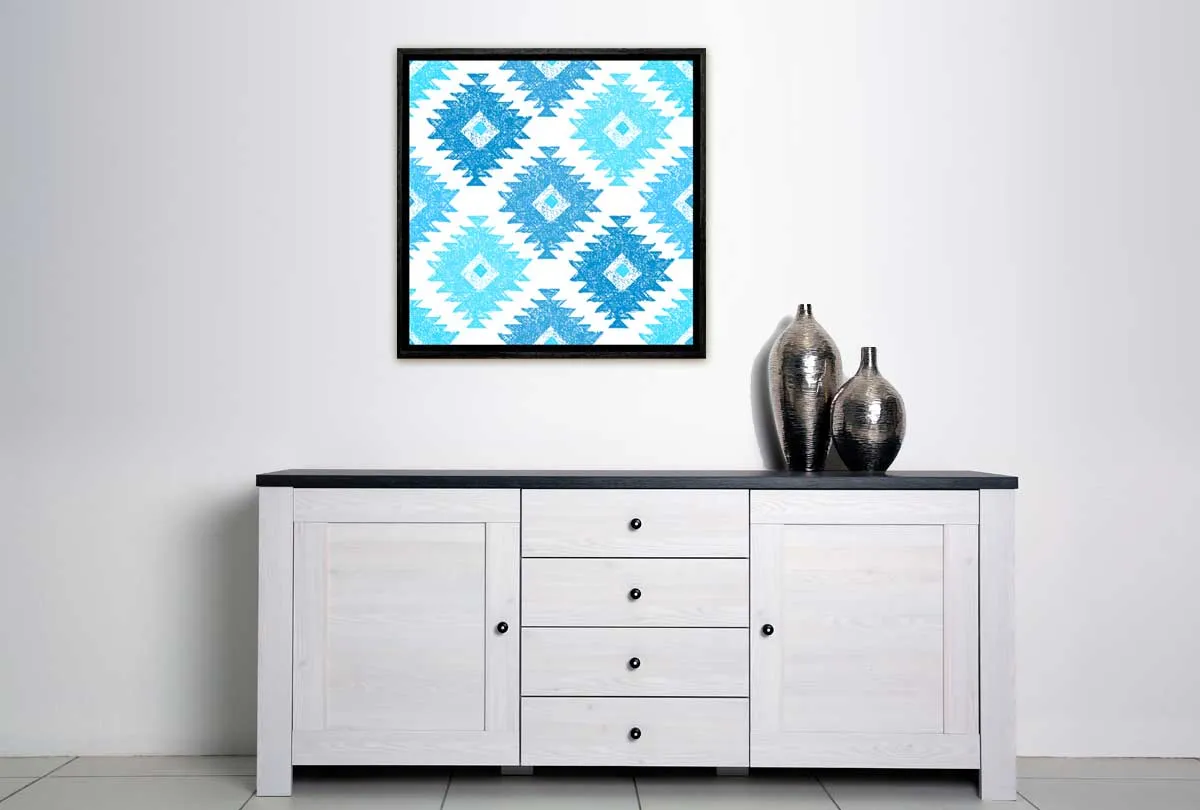 Blue Aqua Tribal Pattern | Canvas Wall Art Print