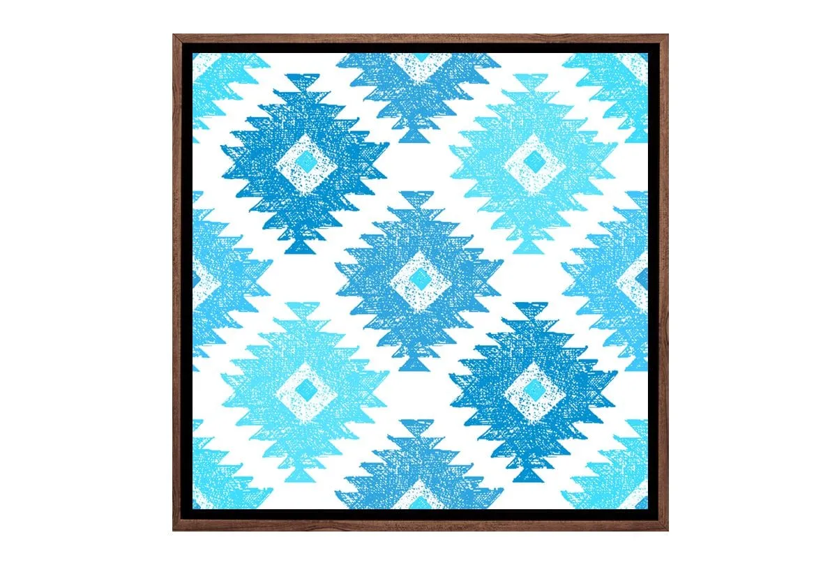 Blue Aqua Tribal Pattern | Canvas Wall Art Print