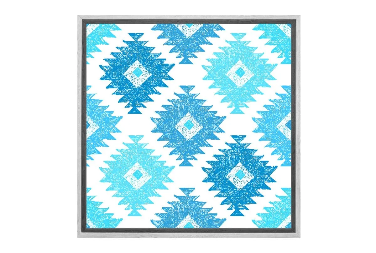 Blue Aqua Tribal Pattern | Canvas Wall Art Print