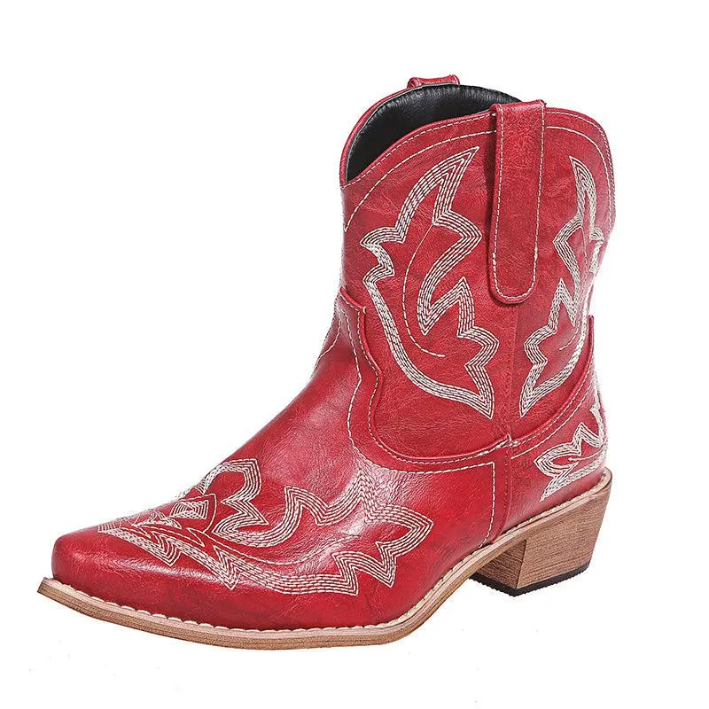 Blue Zone Planet |  Cowboy Boots Women Embroidery Wedge Heel Shoes Western Cowgirl Boots