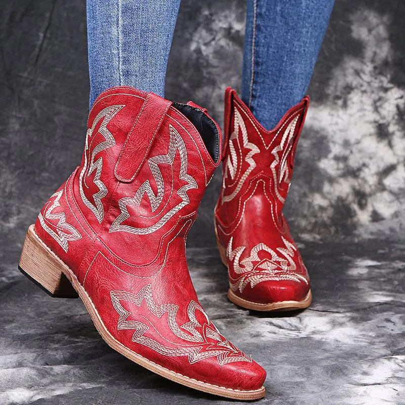 Blue Zone Planet |  Cowboy Boots Women Embroidery Wedge Heel Shoes Western Cowgirl Boots