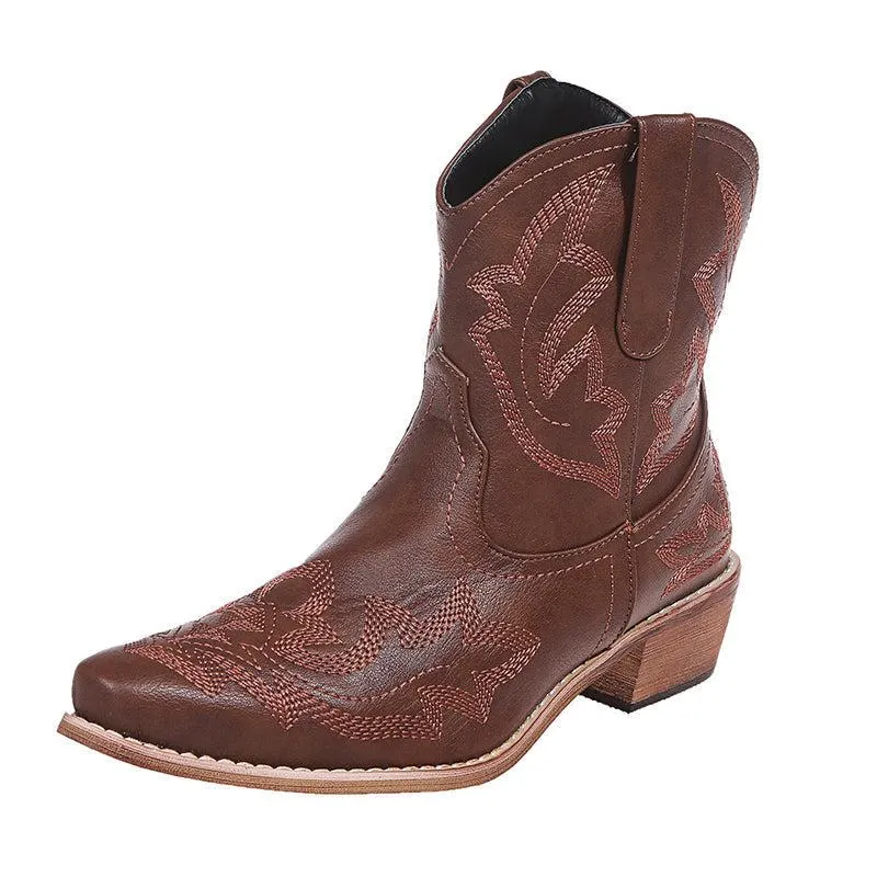 Blue Zone Planet |  Cowboy Boots Women Embroidery Wedge Heel Shoes Western Cowgirl Boots