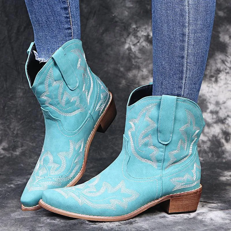 Blue Zone Planet |  Cowboy Boots Women Embroidery Wedge Heel Shoes Western Cowgirl Boots