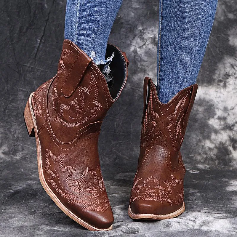 Blue Zone Planet |  Cowboy Boots Women Embroidery Wedge Heel Shoes Western Cowgirl Boots