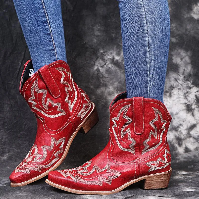 Blue Zone Planet |  Cowboy Boots Women Embroidery Wedge Heel Shoes Western Cowgirl Boots