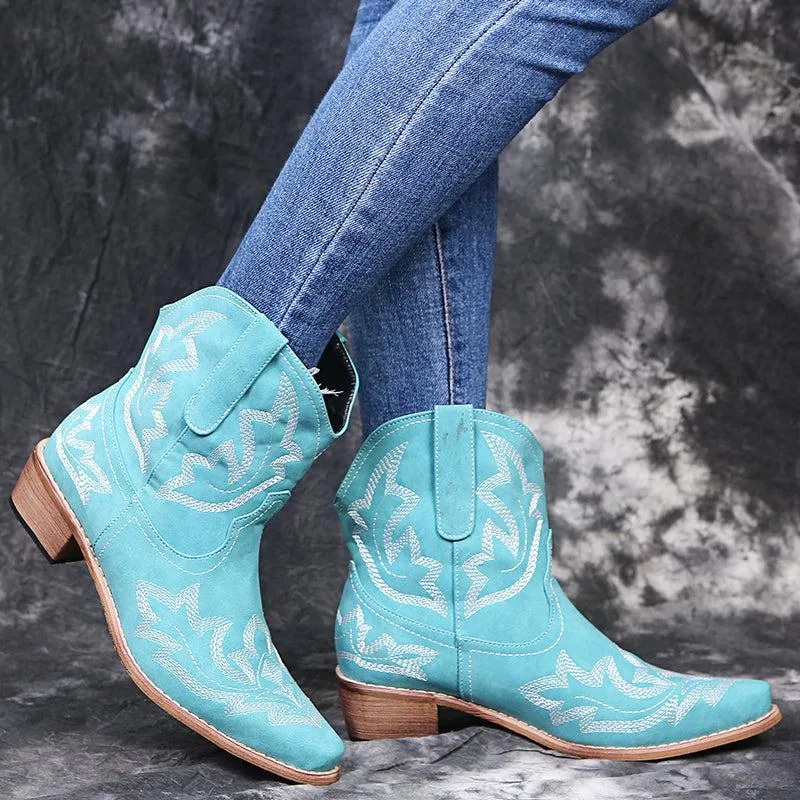 Blue Zone Planet |  Cowboy Boots Women Embroidery Wedge Heel Shoes Western Cowgirl Boots