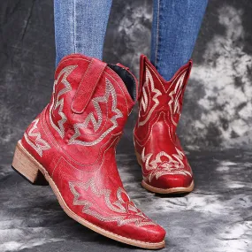 Blue Zone Planet |  Cowboy Boots Women Embroidery Wedge Heel Shoes Western Cowgirl Boots