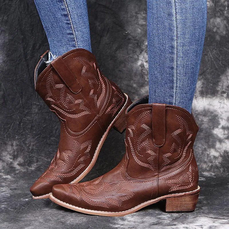 Blue Zone Planet |  Cowboy Boots Women Embroidery Wedge Heel Shoes Western Cowgirl Boots