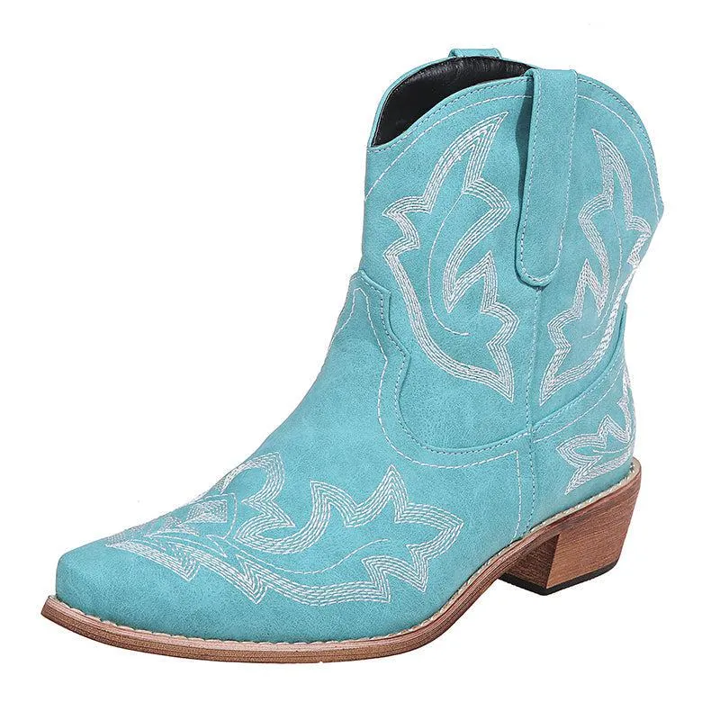 Blue Zone Planet |  Cowboy Boots Women Embroidery Wedge Heel Shoes Western Cowgirl Boots