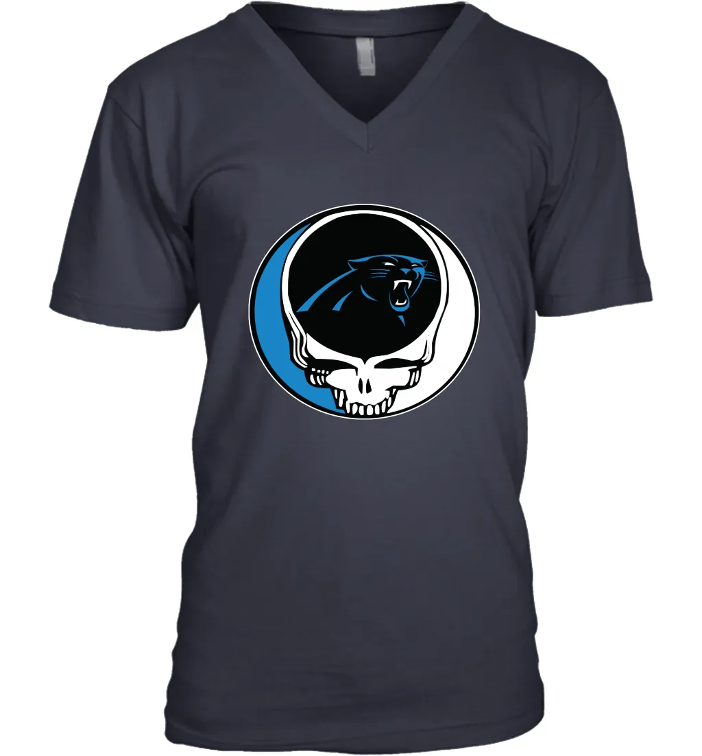 Carolina Panthers Grateful Dead Steal Your Face NFL Football Mens V-Neck T-Shirt