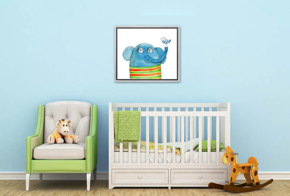 Elephant With Bird | Canvas Wall Art Print