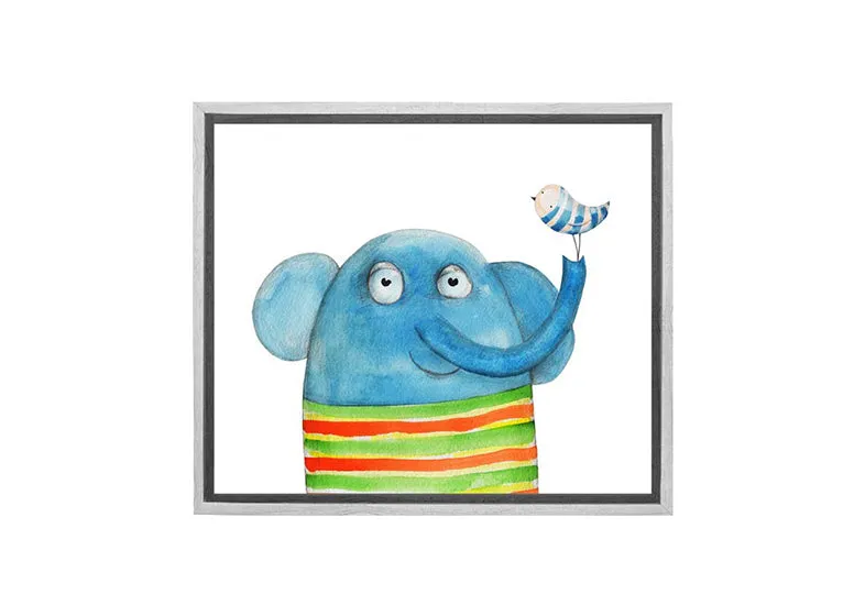 Elephant With Bird | Canvas Wall Art Print