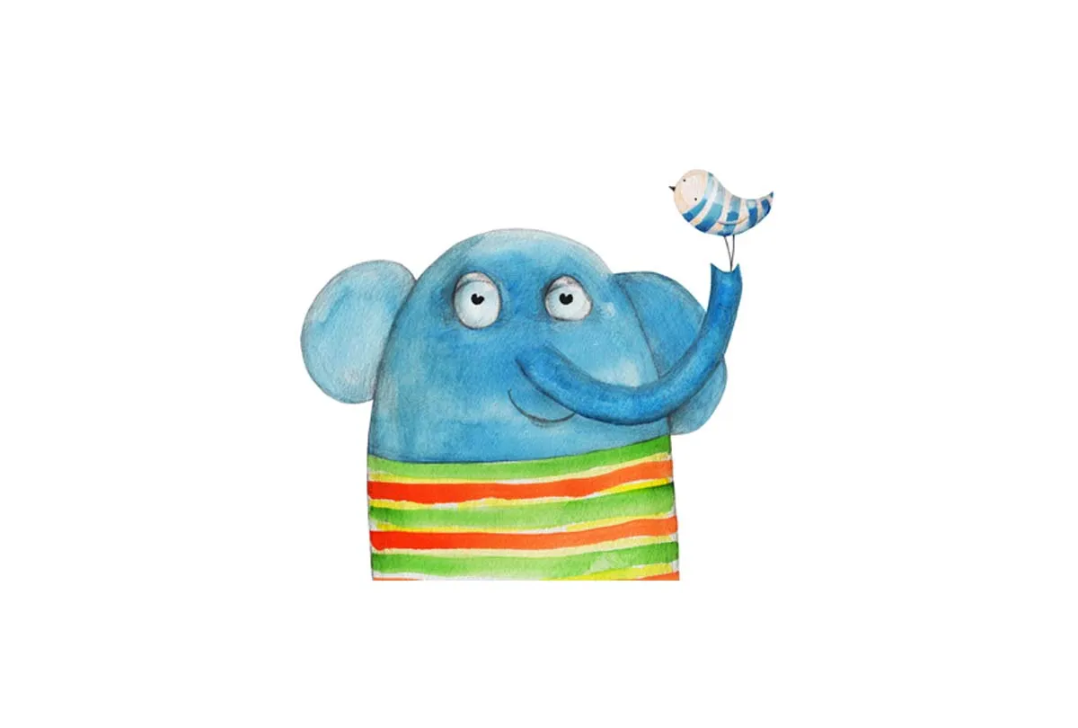Elephant With Bird | Canvas Wall Art Print