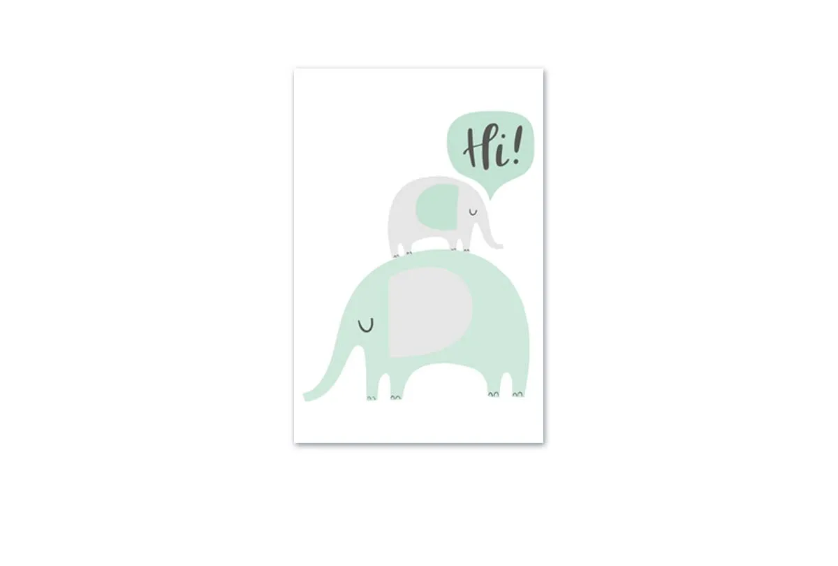 Elephants Teal | Scandinavian Kid's Wall Art Print