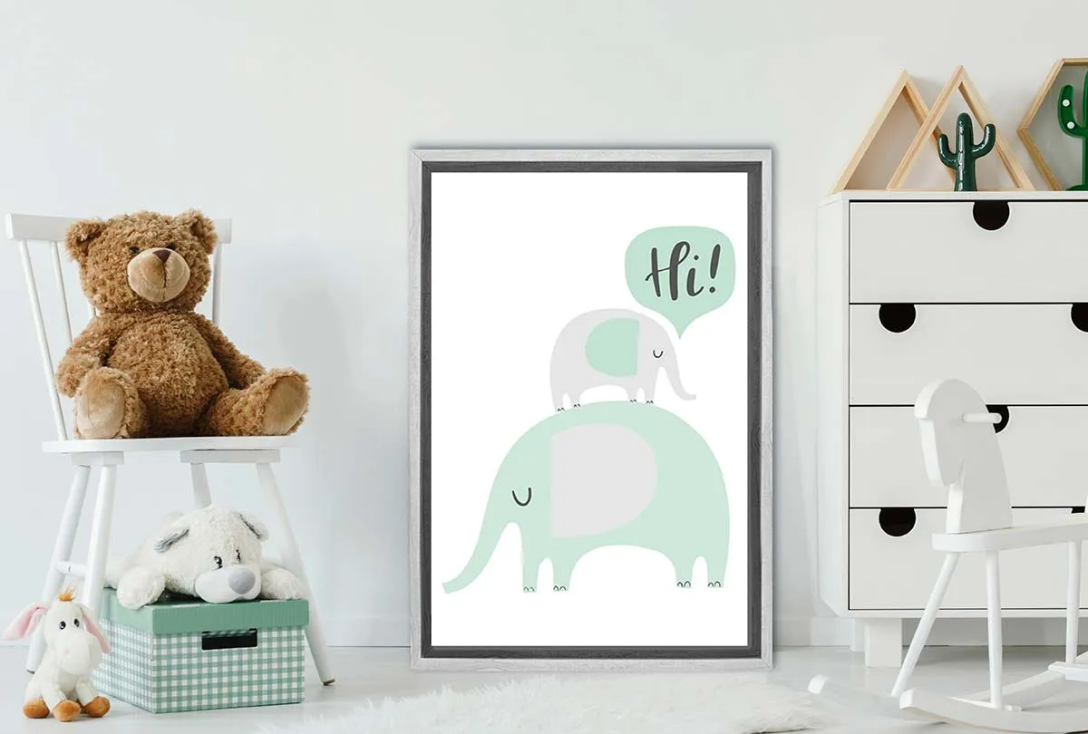 Elephants Teal | Scandinavian Kid's Wall Art Print