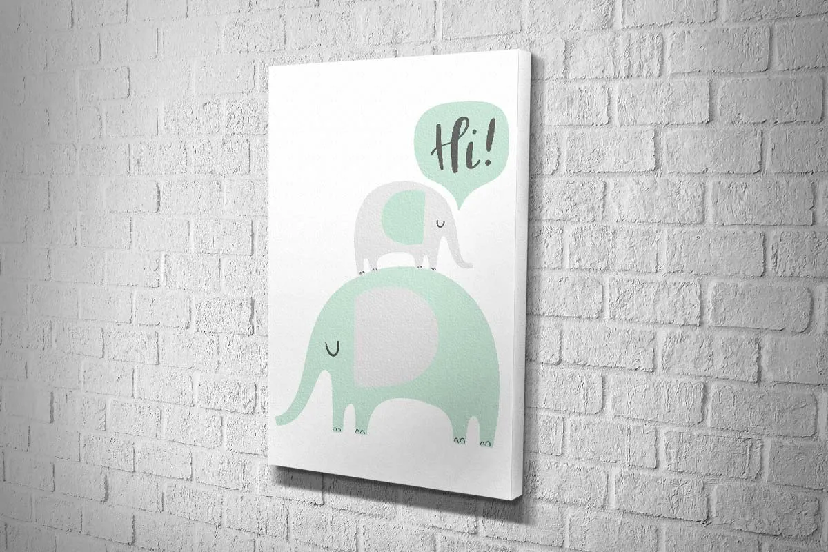Elephants Teal | Scandinavian Kid's Wall Art Print