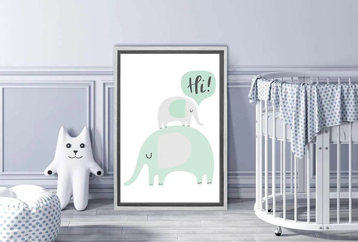 Elephants Teal | Scandinavian Kid's Wall Art Print