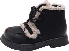 Girls Winter Water Proof Plush Booties Lace-up Non-Slip Platform Soft Sole Thick Faux Fr Warm Snow Ankle Boots