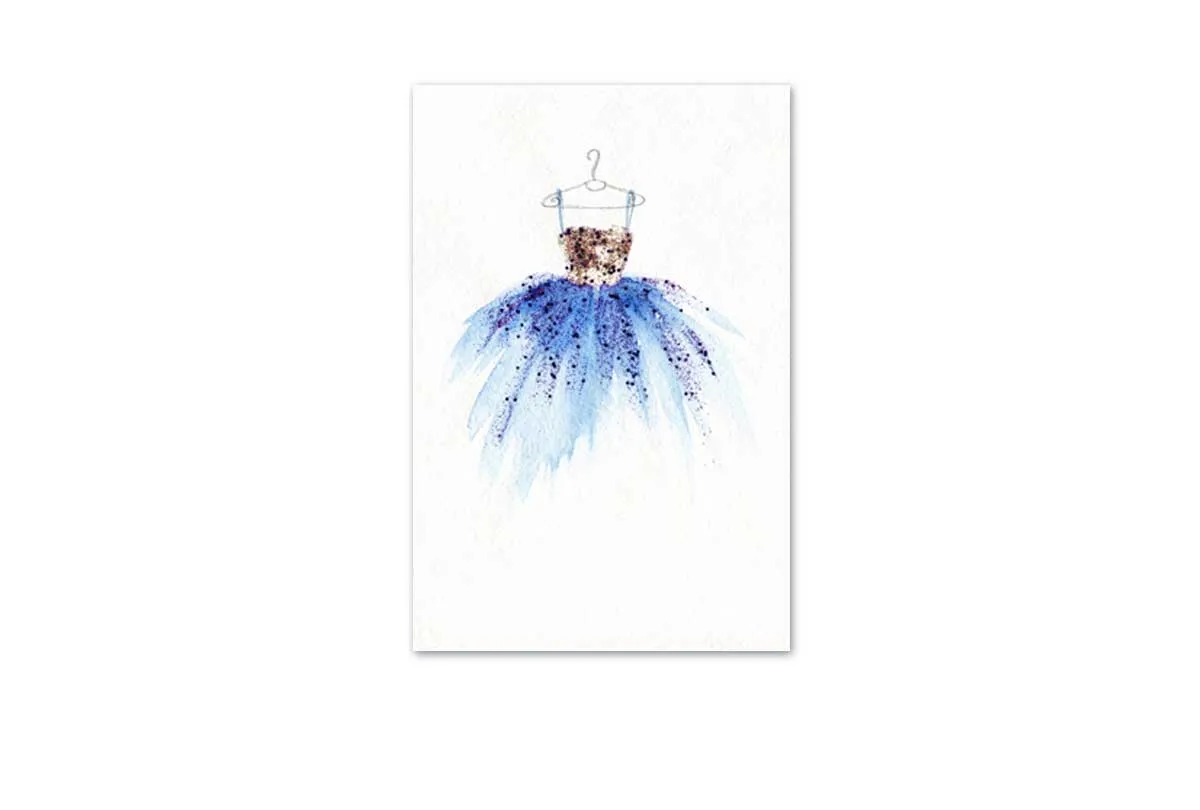 Gold Blue Dress | Fashion Canvas Wall Art Print