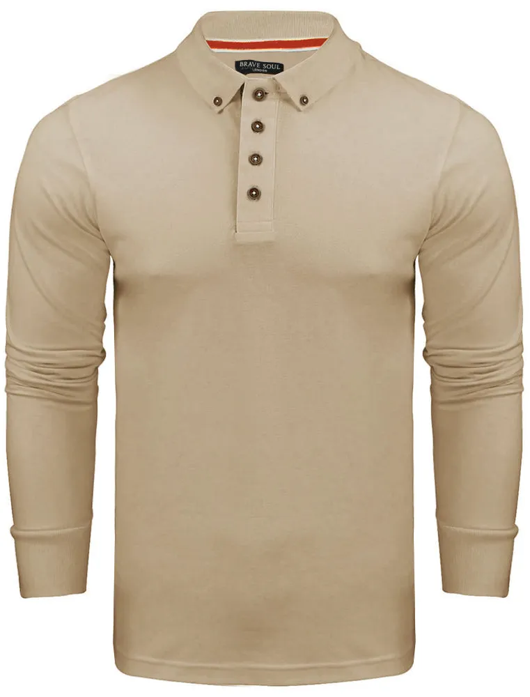Howell Long Sleeve Polo Shirt in Mushroom