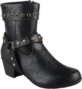 JFISQ Round Toe Western Ankle Boots, Women's Vintage Zipper Belt Buckle Leather Cowboy Boots Ladies Chunky Square Heel Shoes Mid Calf Plus Size Knight Boots