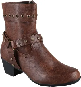 JFISQ Round Toe Western Ankle Boots, Women's Vintage Zipper Belt Buckle Leather Cowboy Boots Ladies Chunky Square Heel Shoes Mid Calf Plus Size Knight Boots
