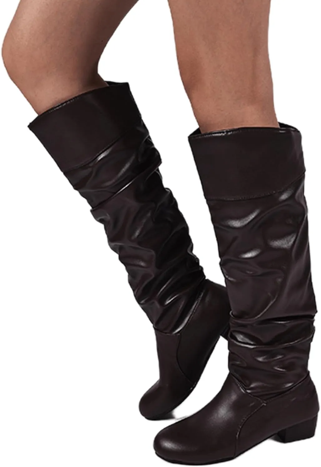 Ladmiple Fall Boots Women Knee High Wide Calf Cone Heel Slouchy Western Cowboy Cowgirl Boots Party Fashion Dress Shoes