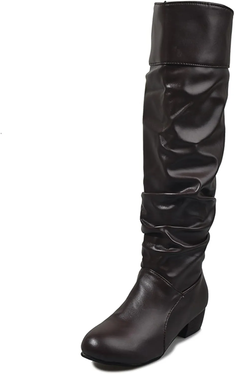 Ladmiple Fall Boots Women Knee High Wide Calf Cone Heel Slouchy Western Cowboy Cowgirl Boots Party Fashion Dress Shoes