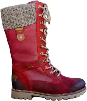 LIUsj JUNST Women Mid-Calf Boots Platform Chunky Heel Lace Up Winter Boots Fashion Wool Round Toe Side Zip Closure Combat Boots Women's Ankle Boots & Booties Ladies Snow Boots,Red,40