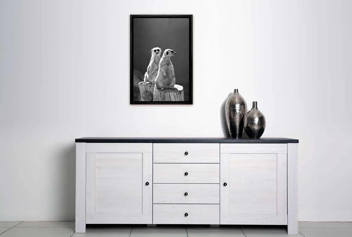 Meerkats Black and White | Canvas Wall Art Print