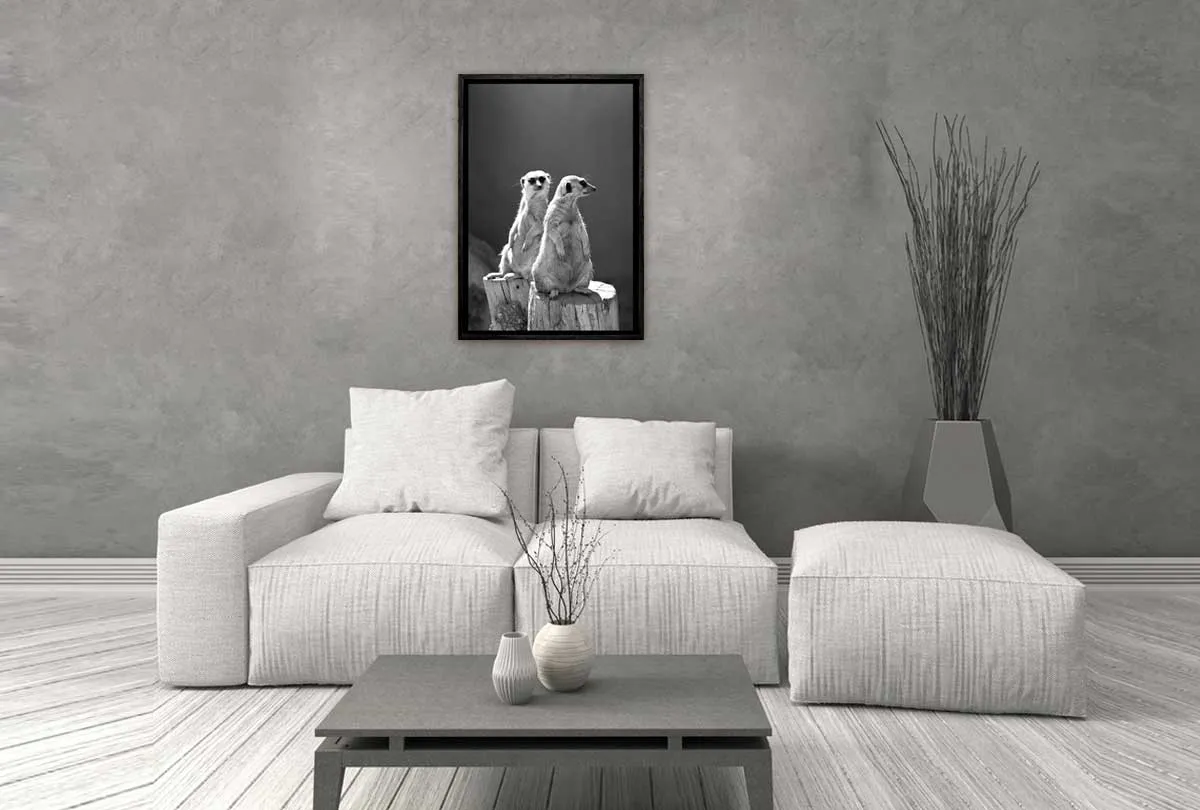 Meerkats Black and White | Canvas Wall Art Print