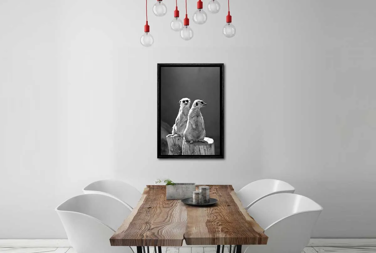 Meerkats Black and White | Canvas Wall Art Print