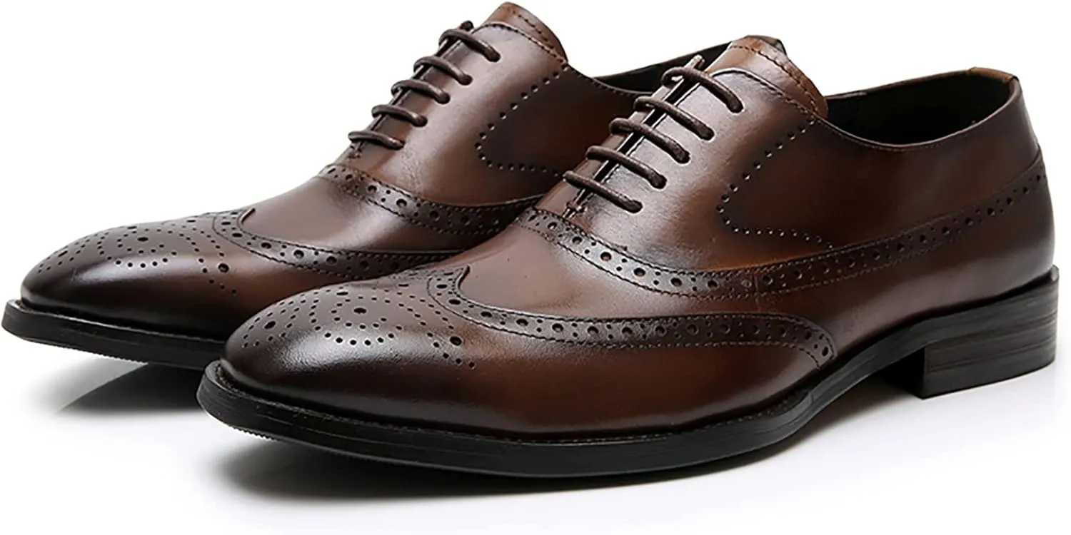 Men's Dress Shoes Lace Up Formal Oxford Modern Formal Oxford Casual Shoes Comfortable Wedding Shoes Non Slip Business Shoes,Brown,9US/43EU