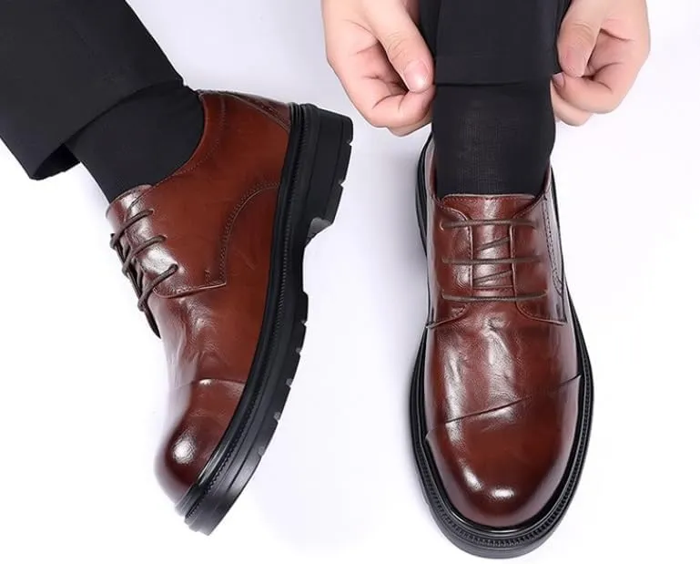 Men's Fashion Pointed Toe Oxfords Leather Formal Business Dress Shoes for Men Comfortable Derby Shoes
