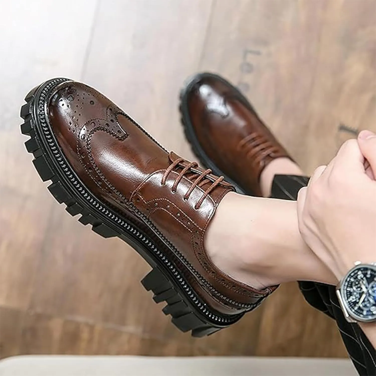 Men's Leather Oxford Shoes Comfortable Business Formal Anti-Slip Work Derby Shoes