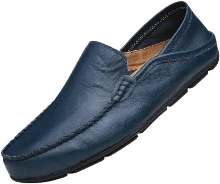 Men's Loafers Solid Color Round Toe Driving Style Loafer Flat Heel Anti-Slip Comfortable Outdoor Wedding Slip-On Smoking Shoes