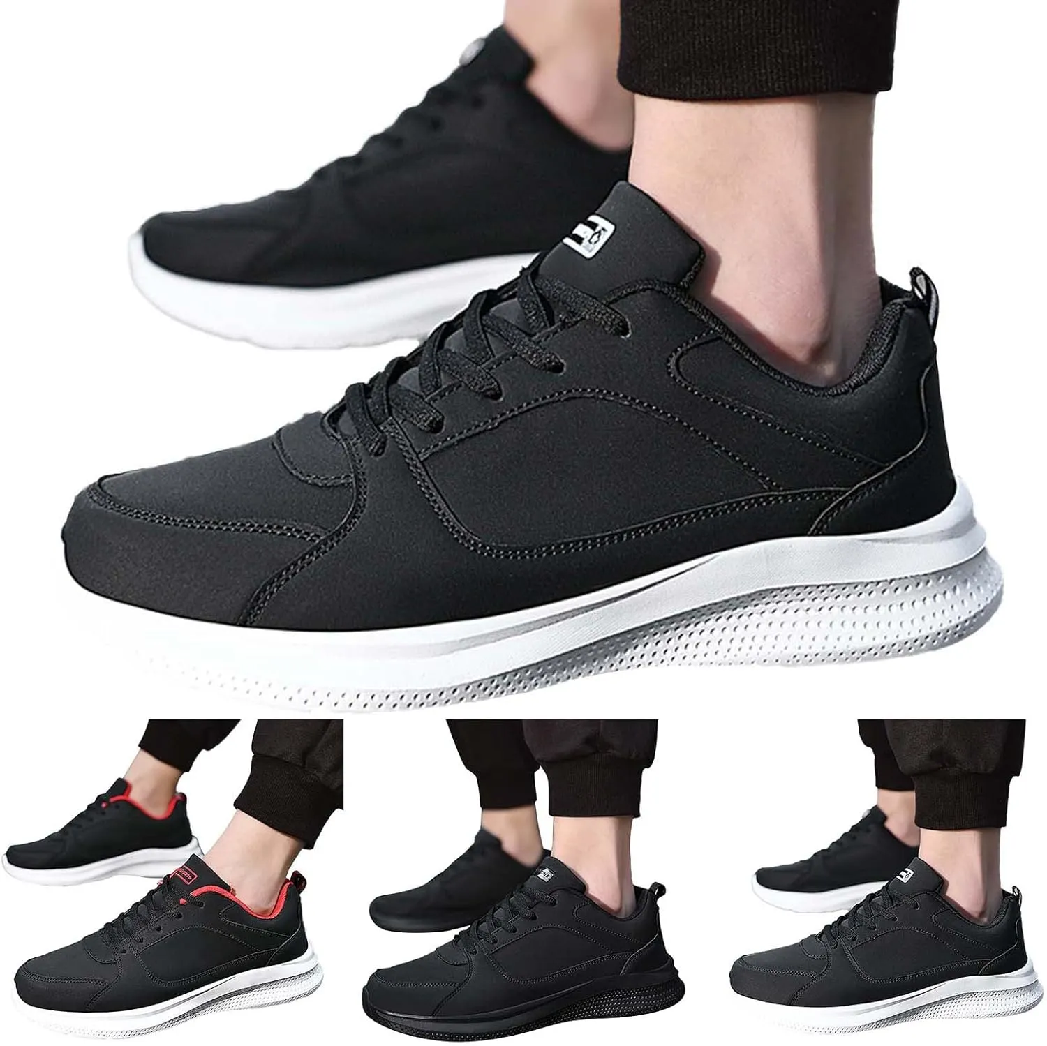 Mens Shoes Casual Fashion Large Size Leather Solid Color Lace Up Casual Shoes Running Big Sneaker Slippers Men