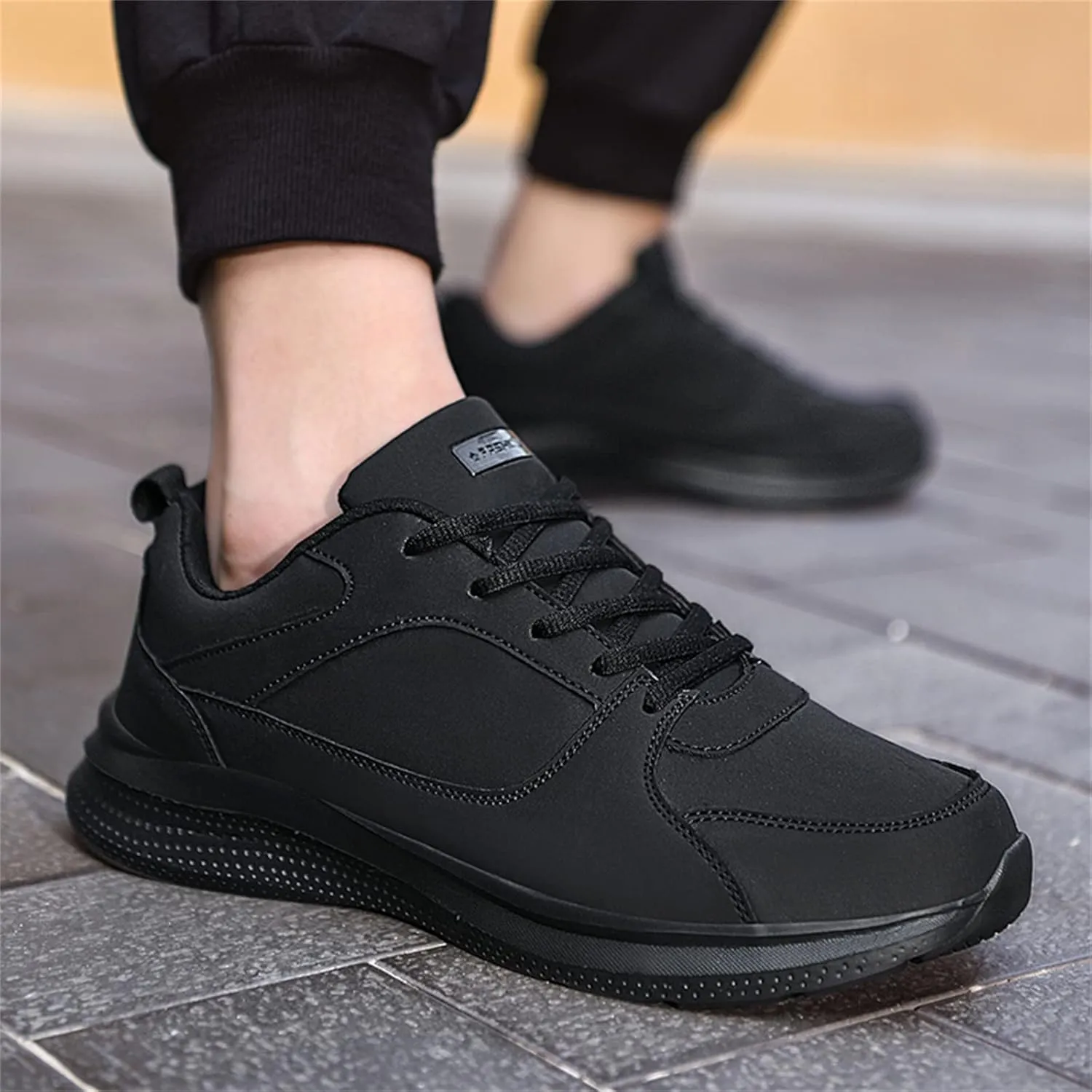 Mens Shoes Casual Fashion Large Size Leather Solid Color Lace Up Casual Shoes Running Big Sneaker Slippers Men