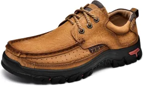 Mens with Laces Slip On Casual Loafers Classic Outdoor Leather Walking Hiking Shoes Comfortable for Work Office Dress Outdoor