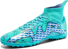 Mnplciea Soccer Cleats Mens Professional High-top Soccer Shoes Breathable Football Boots Boys Anti-Slip Outdoor Indoor Turf Training Athletic Sneaker