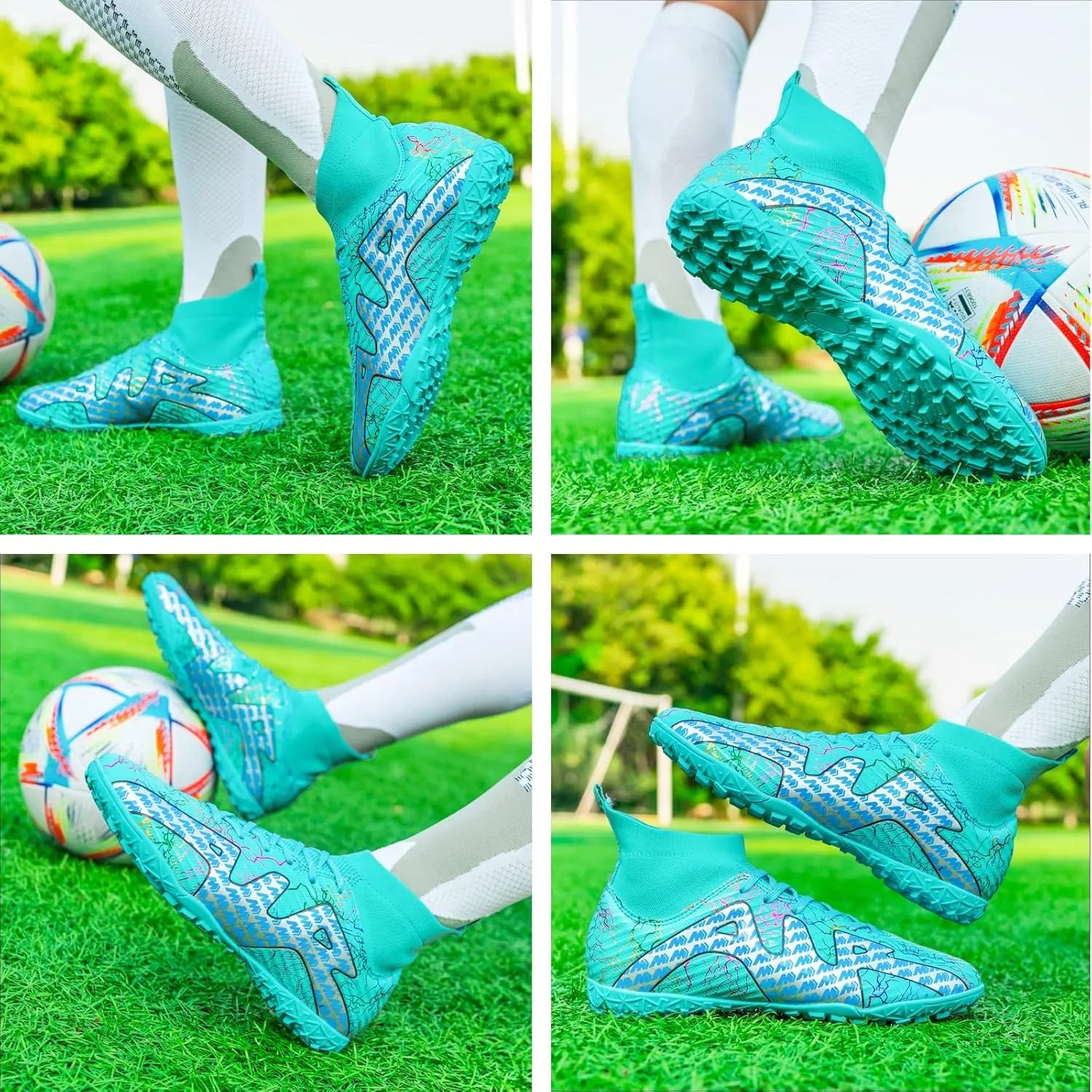 Mnplciea Soccer Cleats Mens Professional High-top Soccer Shoes Breathable Football Boots Boys Anti-Slip Outdoor Indoor Turf Training Athletic Sneaker